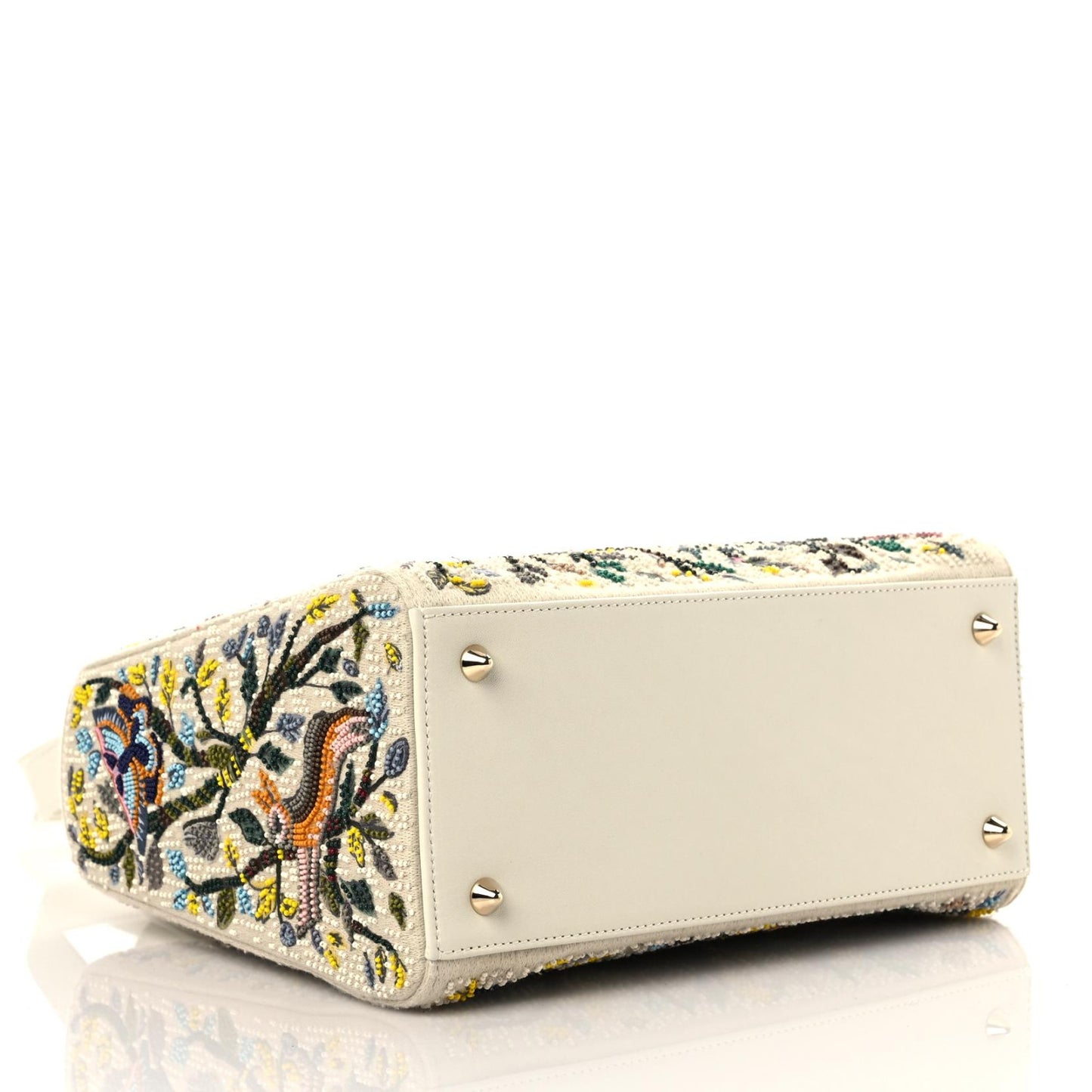 Calfskin Embroidered Medium Lady Dior White Multicolor