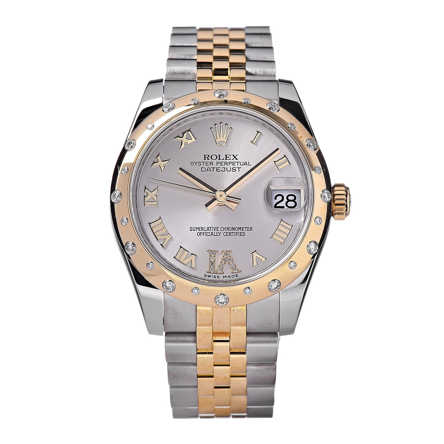 Stainless Steel 18K Yellow Gold Diamond 31mm Oyster Perpetual Datejust Watch Silver Roman 178343