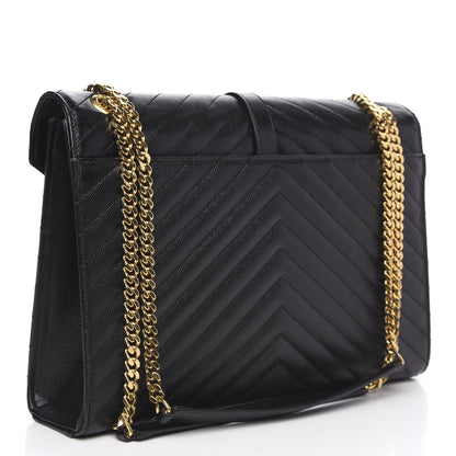 Saint Laurent Grain De Poudre Matelasse Chevron Large Monogram Satchel Black 3 of 9