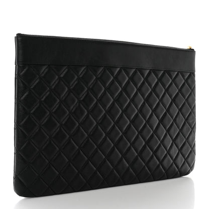 Chanel Lambskin Quilted Large Vintage Mademoiselle Cosmetic Case Black 3 of 12
