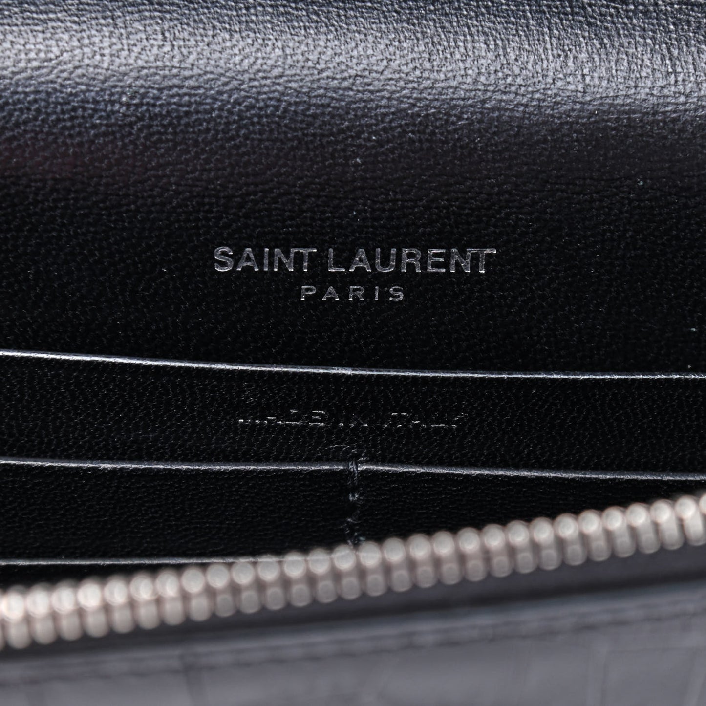Calfskin Crocodile Embossed Kate Monogram Tassel Chain Wallet Black