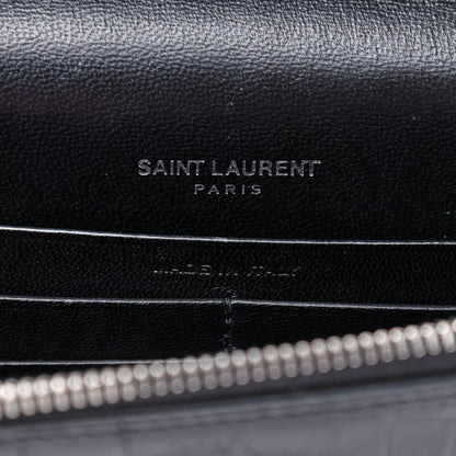 Saint Laurent Calfskin Crocodile Embossed Kate Monogram Tassel Chain Wallet Black 8 of 8