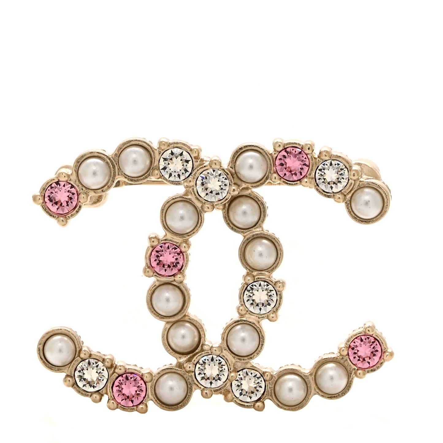 Pearl Crystal CC Brooch Gold Pink