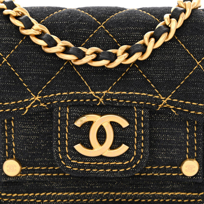 Chanel Denim Quilted Double You Card Holder On Chain Black Golden 8 of 11