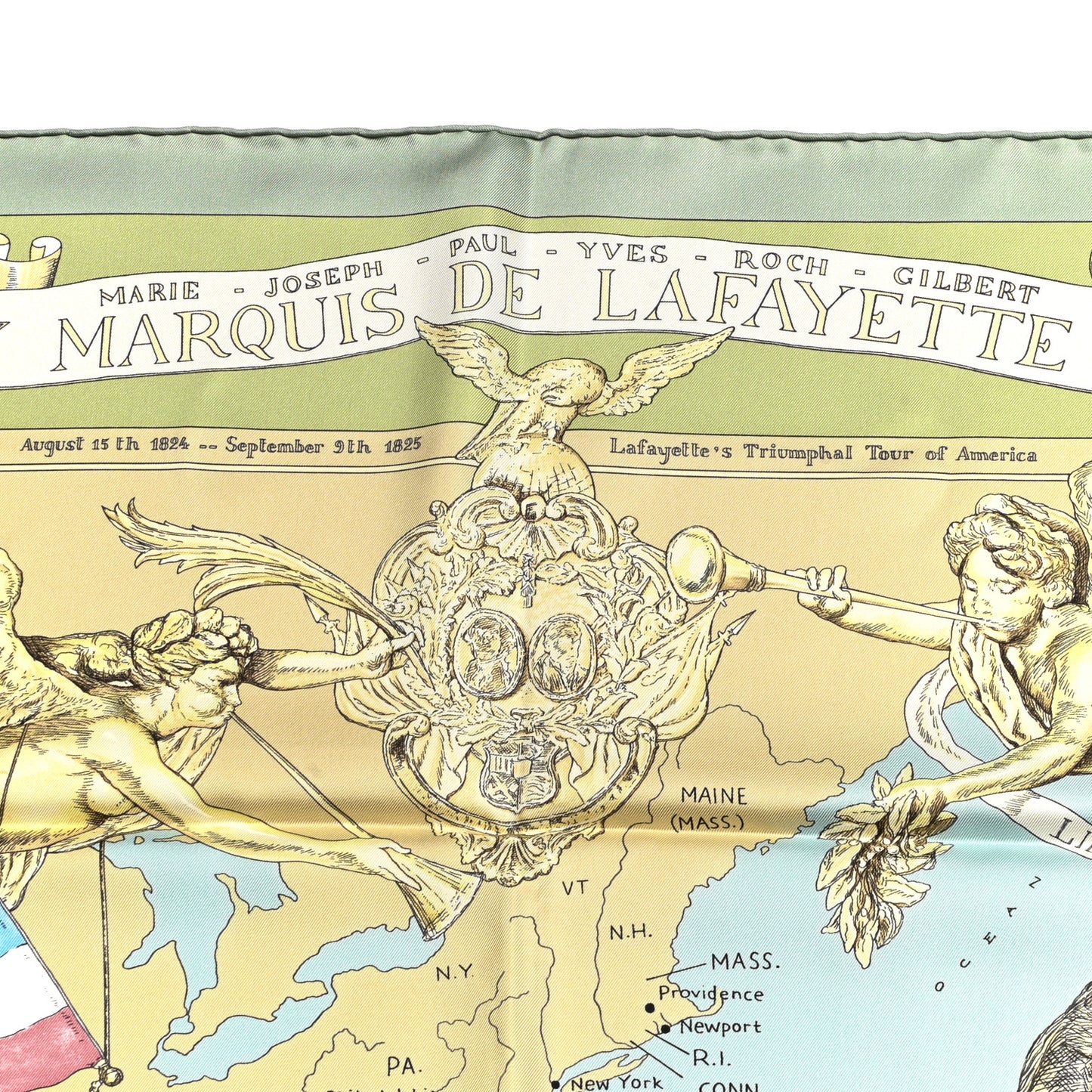 Silk Marquis De Lafayette Scarf 90 Vert Amande Tilleul Sable