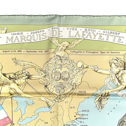 Hermes Silk Marquis De Lafayette Scarf 90 Vert Amande Tilleul Sable 3 of 5
