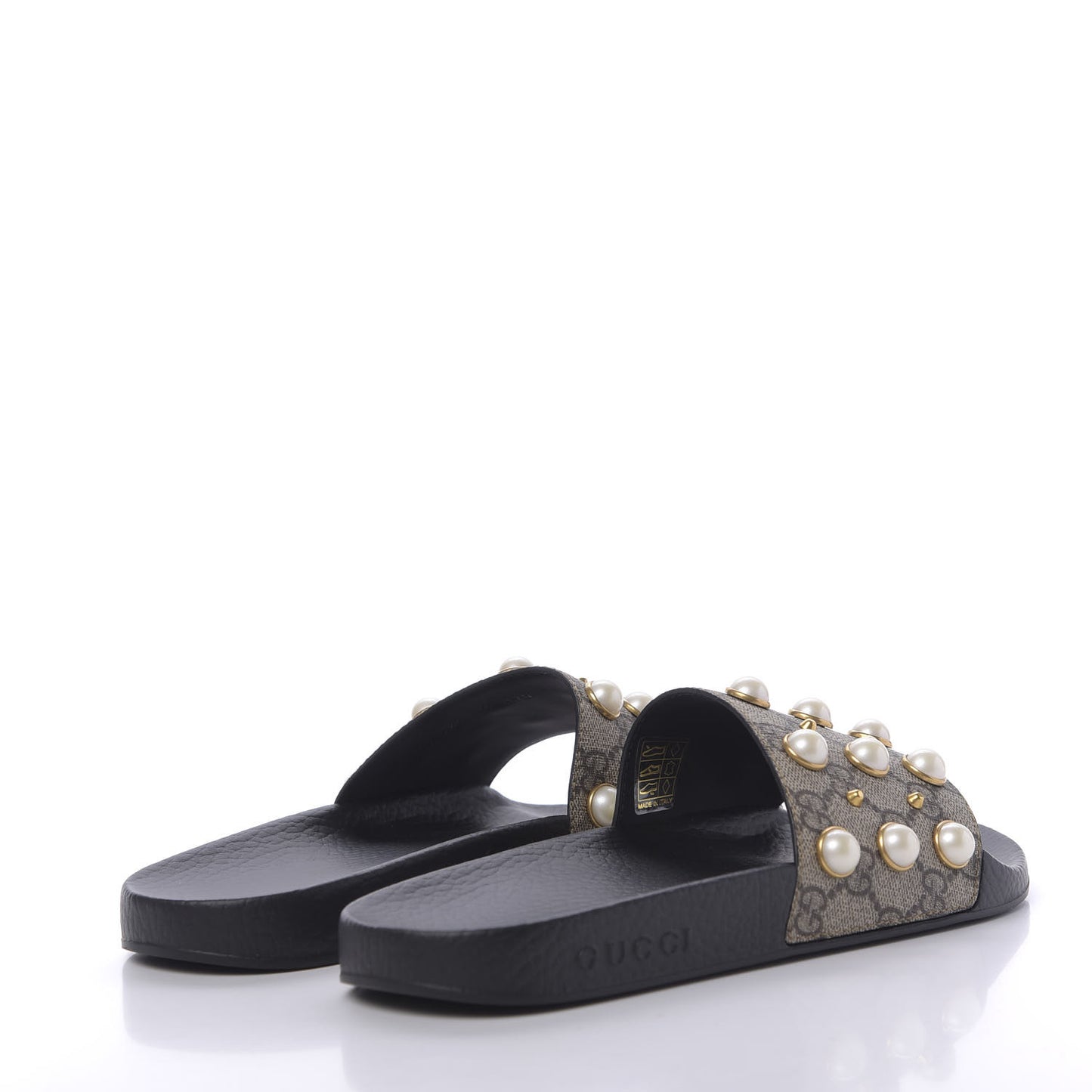 GG Supreme Monogram Slide Pearls Sandals 39 Beige