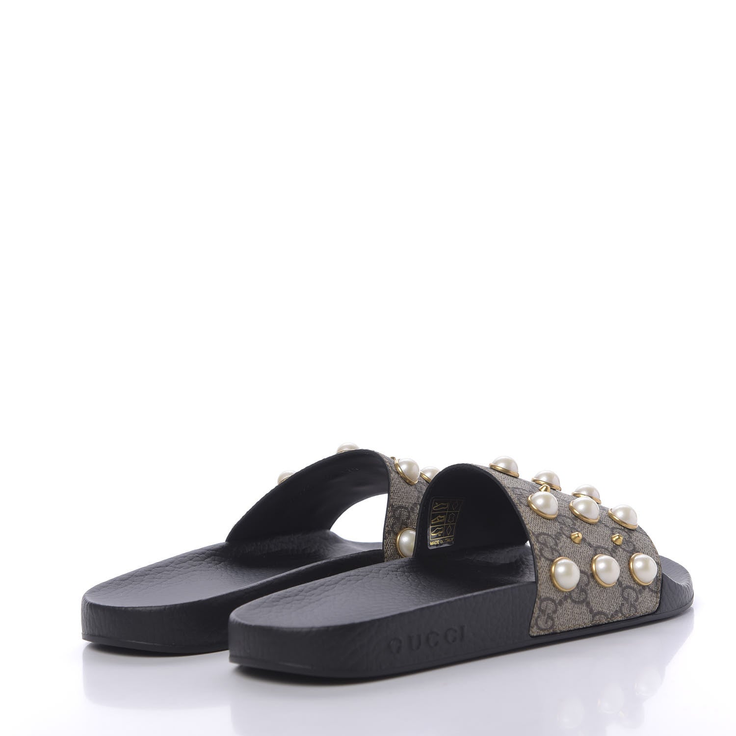 Gucci GG Supreme Monogram Slide Pearls Sandals 39 Beige 4 of 8