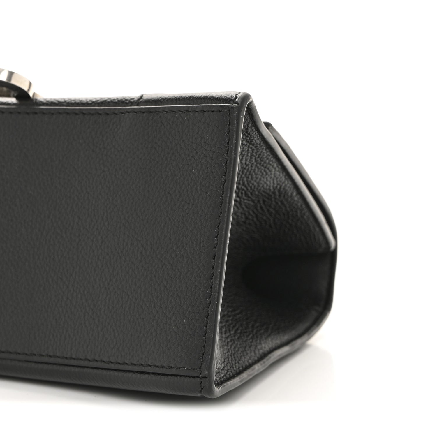 Grained Calfskin Small Hourglass Top Handle Bag Black
