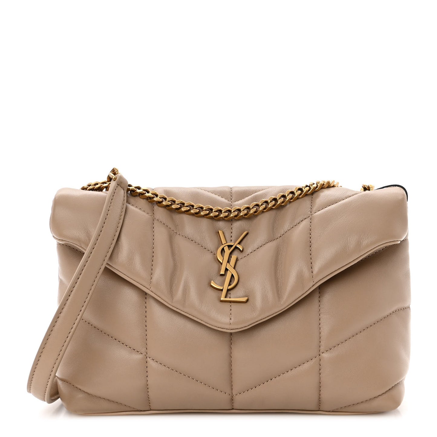 Lambskin Quilted Toy Loulou Puffer Monogram Chain Satchel Dark Beige