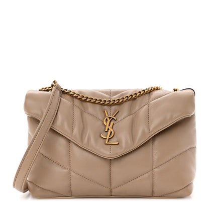Saint Laurent Lambskin Quilted Toy Loulou Puffer Monogram Chain Satchel Dark Beige 1 of 9