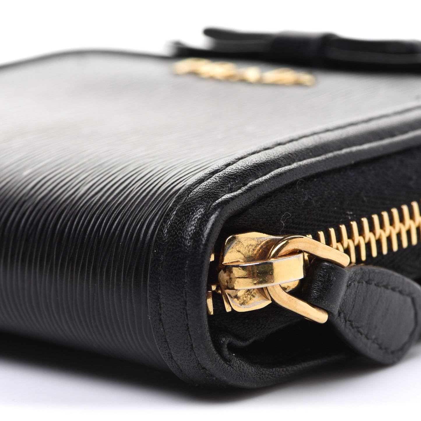 Saffiano Compact Bow Zip Around Wallet Black