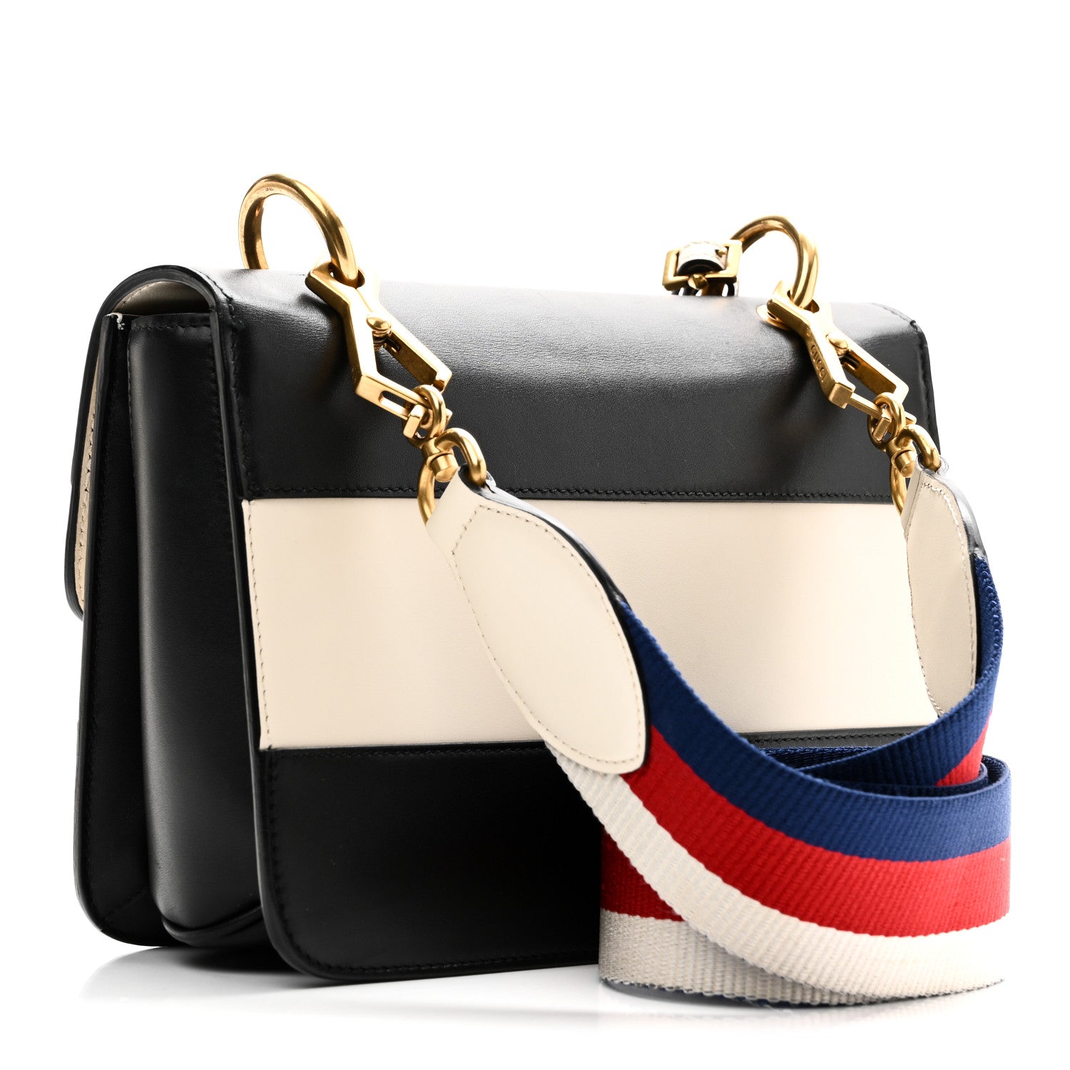 Gucci Calfskin Sylvie Web Queen Margaret Shoulder Bag Mystic White Black 3 of 10
