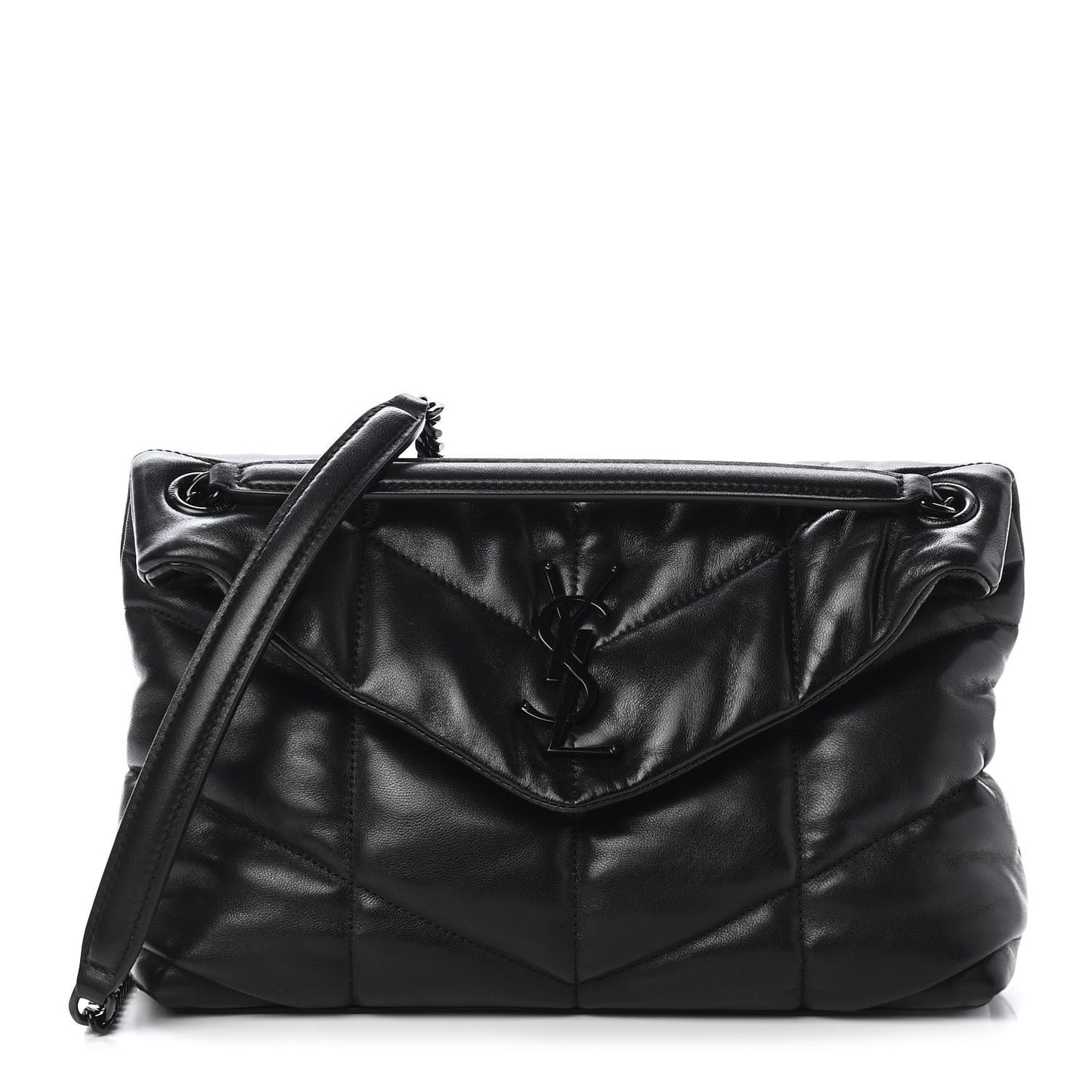 Lambskin Quilted Small Loulou Puffer Monogram Chain Satchel Black