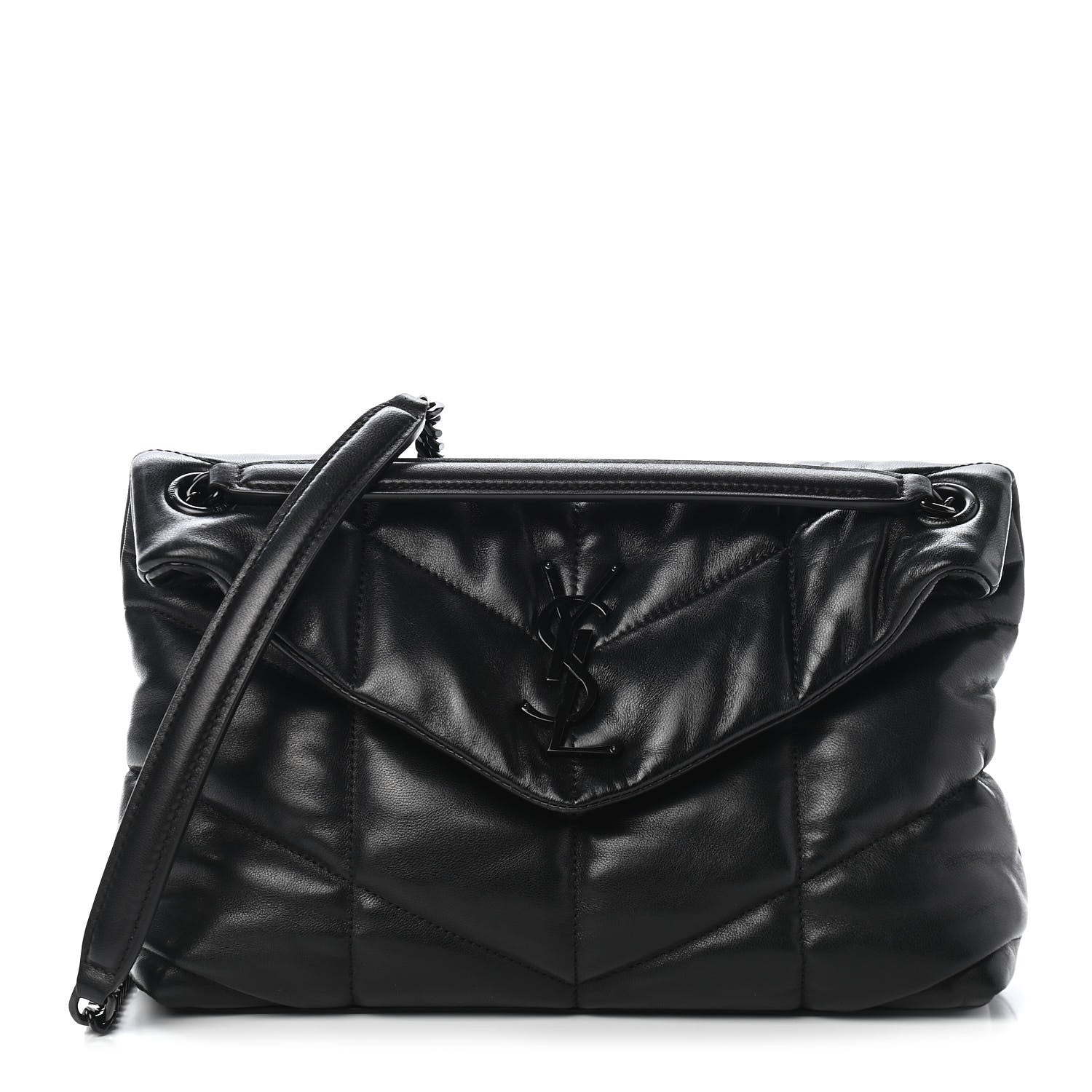Saint Laurent Lambskin Quilted Small Loulou Puffer Monogram Chain Satchel Black 1 of 8