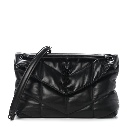 Saint Laurent Lambskin Quilted Small Loulou Puffer Monogram Chain Satchel Black 1 of 8