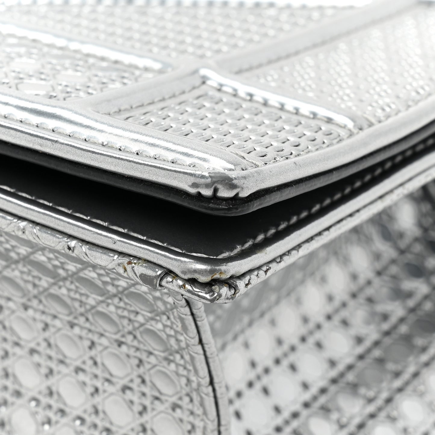 Metallic Patent Micro-Cannage Medium Diorama Flap Bag Silver