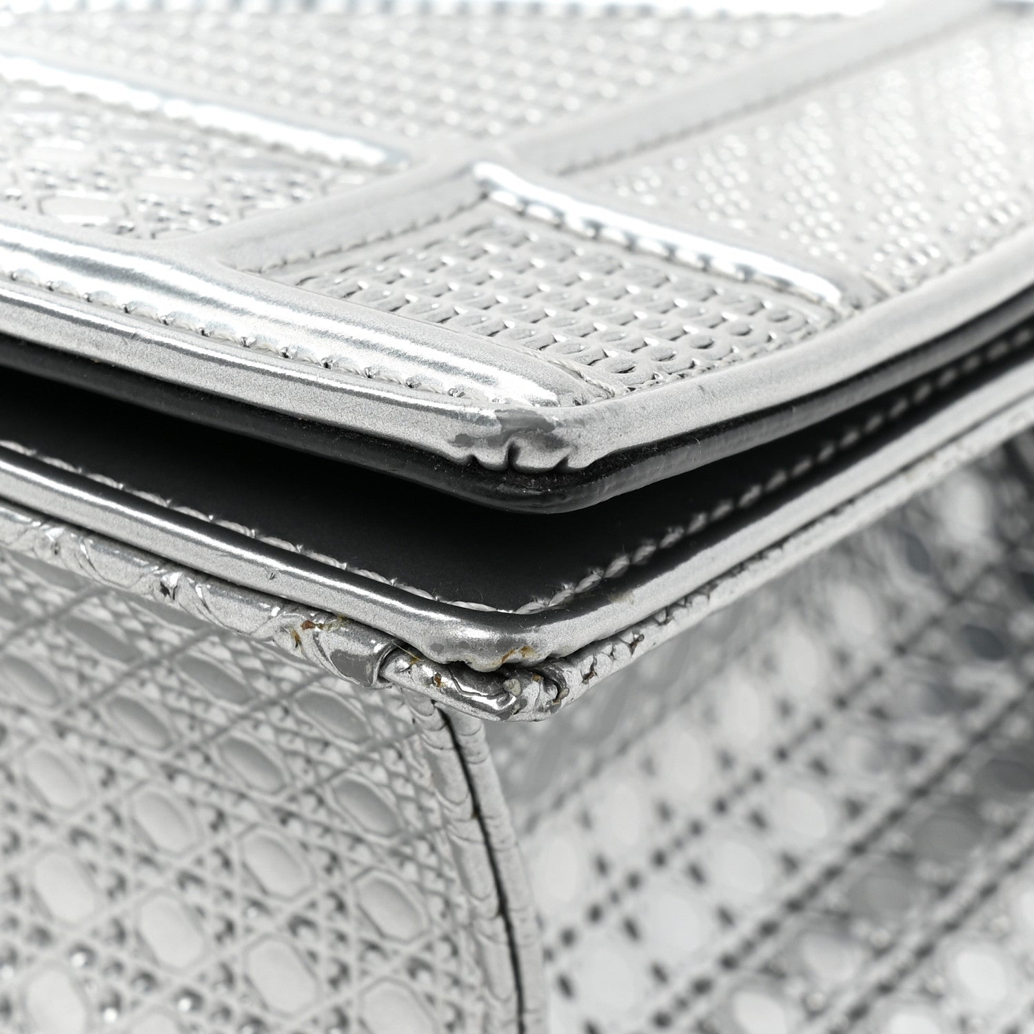 Christian Dior Metallic Patent Micro-Cannage Medium Diorama Flap Bag Silver 14 of 17