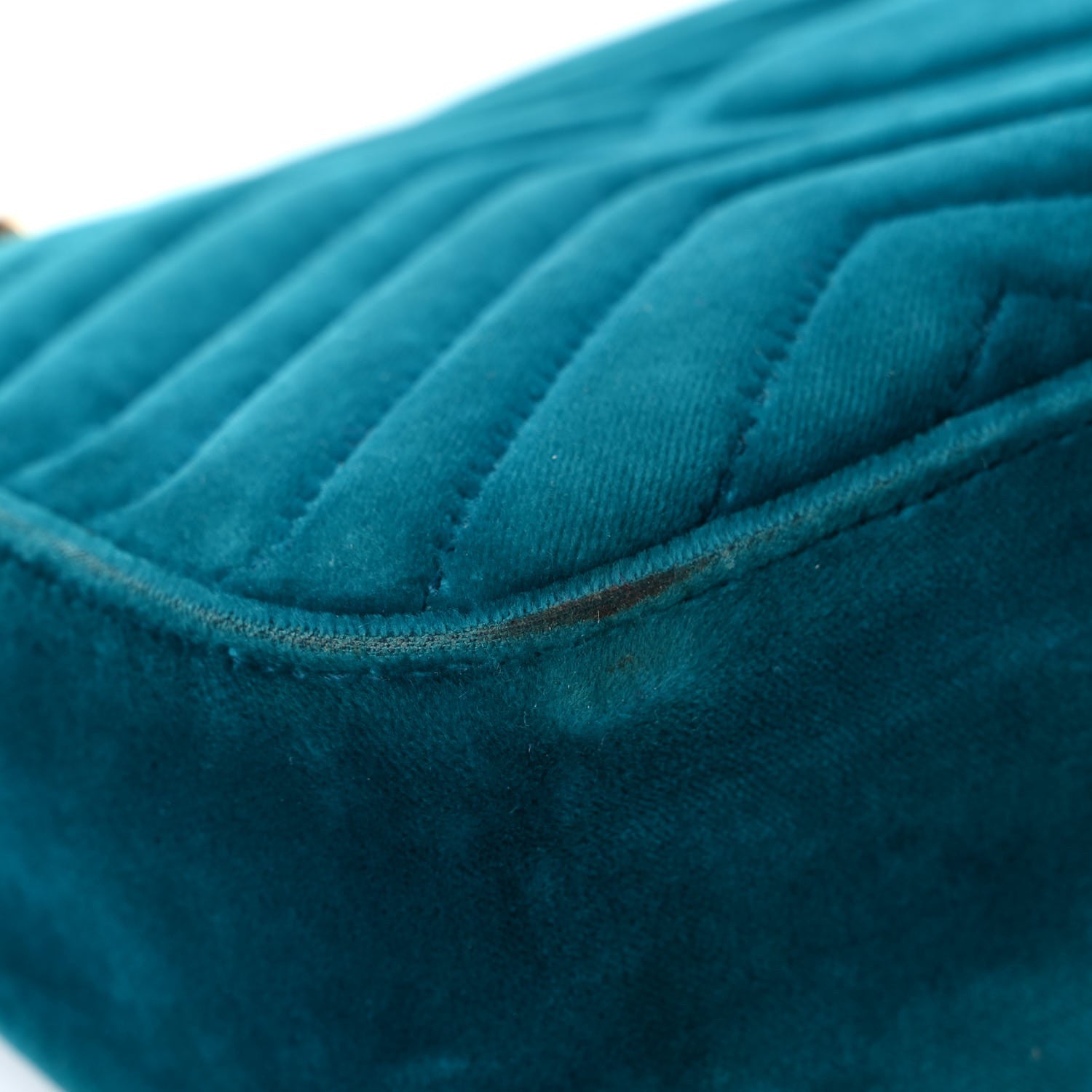 Gucci Velvet Matelasse Small GG Marmont Shoulder Bag Pavone Cyan 9 of 20