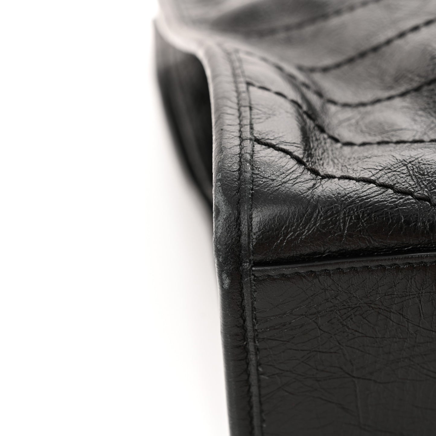 Crinkled Calfskin Matelasse Monogram Large Niki Shopper Tote Black