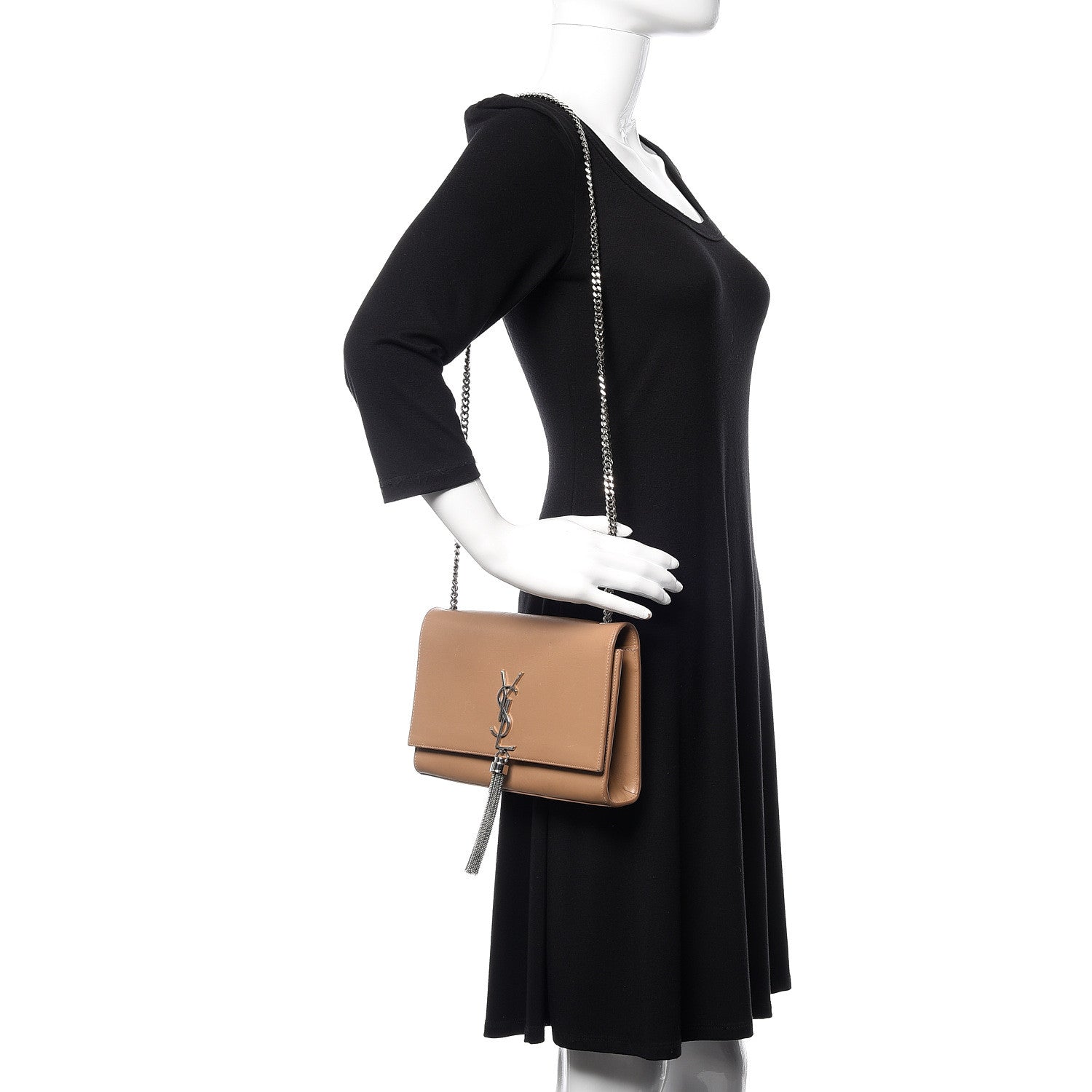 Saint Laurent Smooth Calfskin Medium Classic Monogram Kate Tassel Satchel Dark Beige 2 of 21