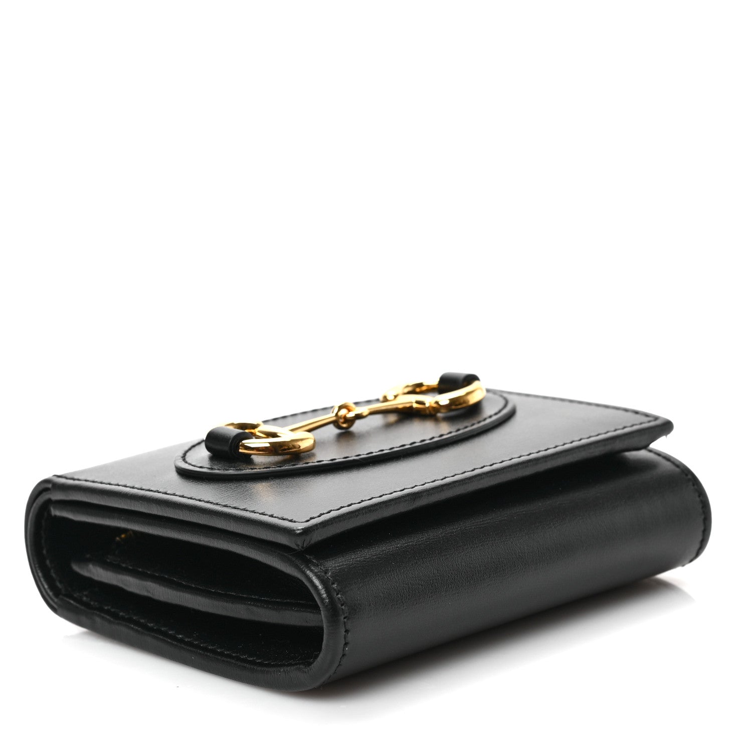 Gucci Boarded Plutone Calfskin Horsebit 1955 Flap Card Case Wallet Black 4 of 6
