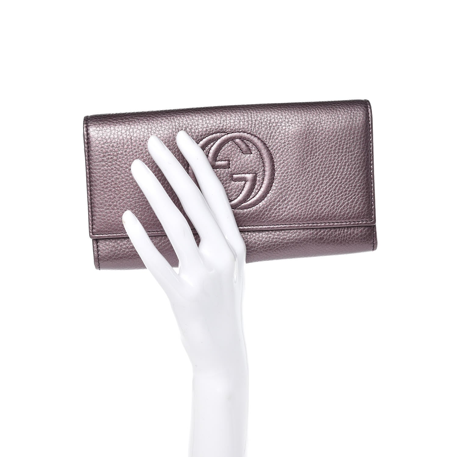Gucci Metallic Pebbled Calfskin Large Soho Continental Wallet Purple 2 of 8