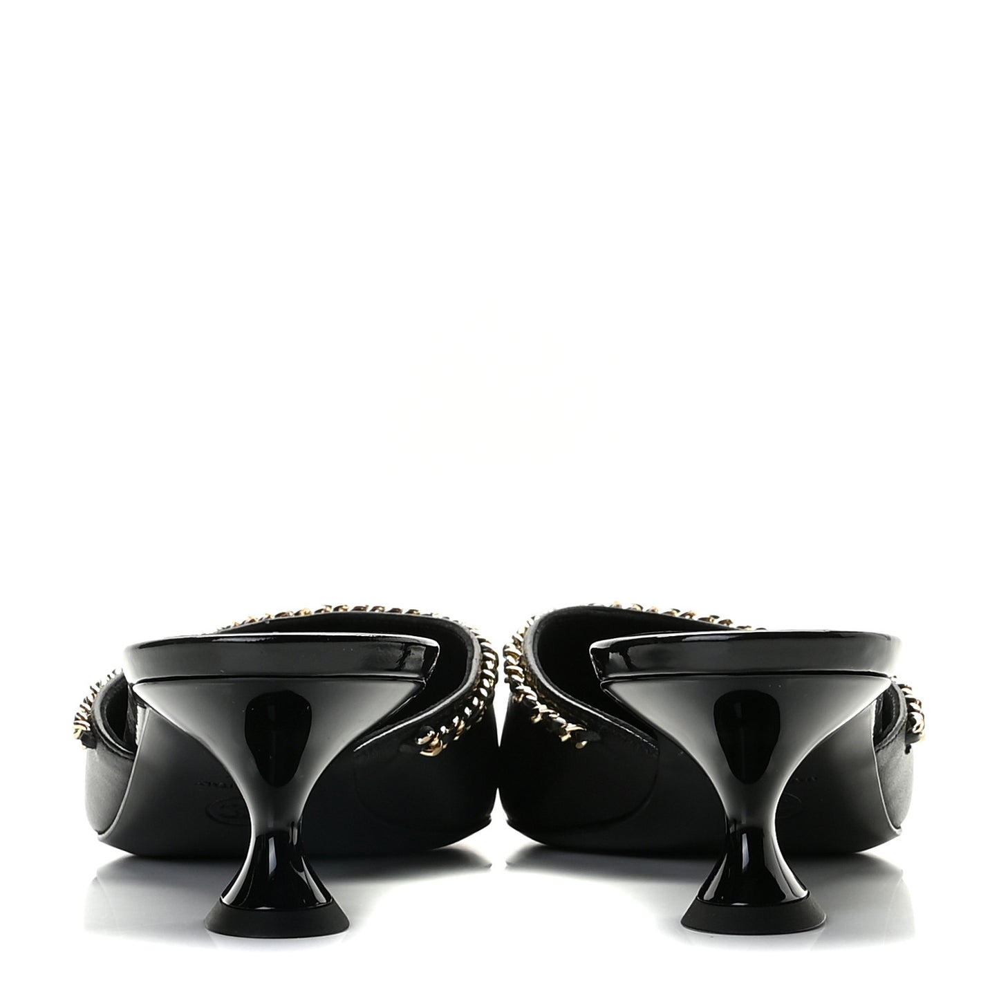 Lambskin Patent Chain CC Mules 39.5 Black