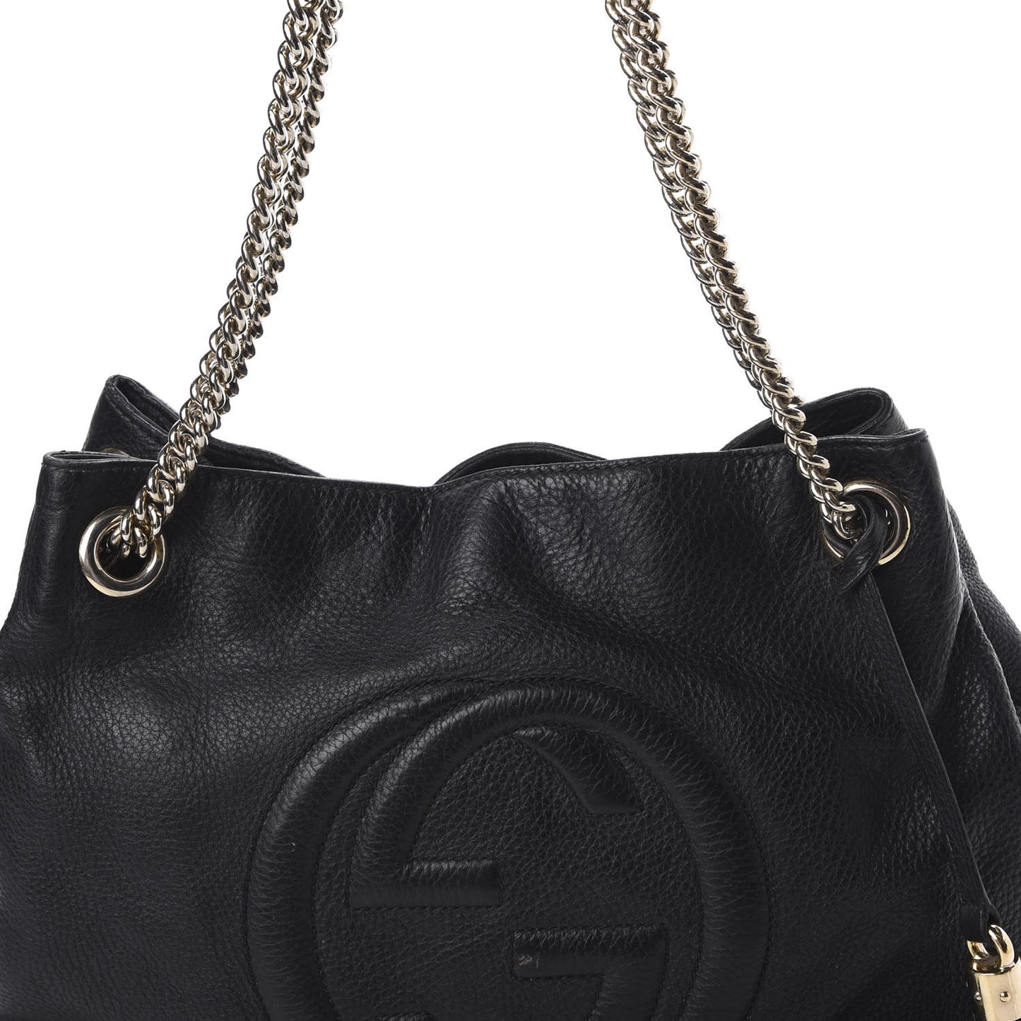 Pebbled Calfskin Medium Soho Chain Shoulder Bag Black
