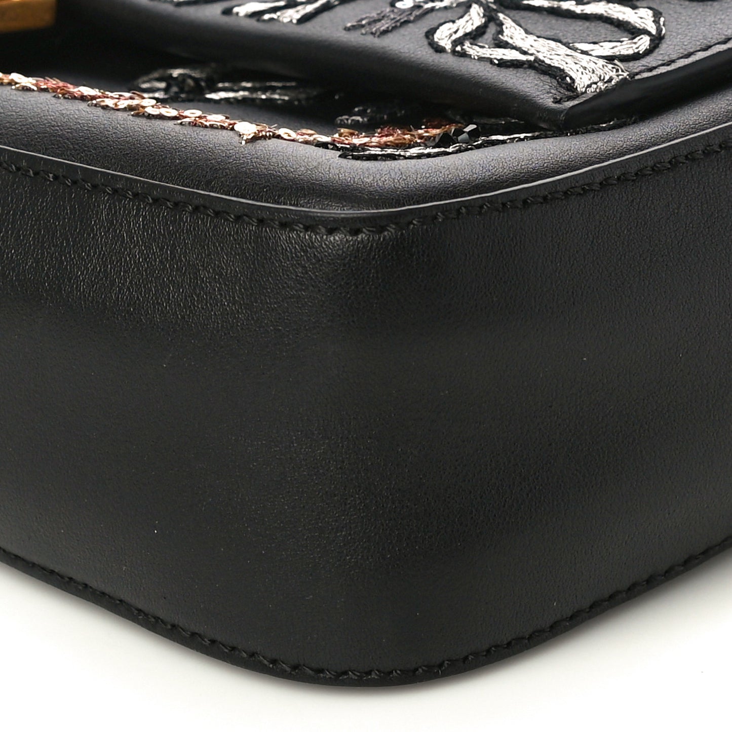 Calfskin Embroidered Baguette Black