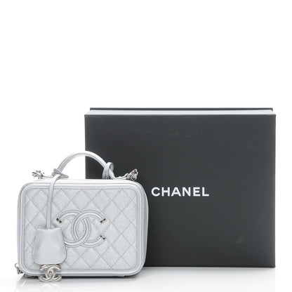 Chanel Metallic Caviar Quilted Medium CC Filigree Vanity Case Silver 9 of 9