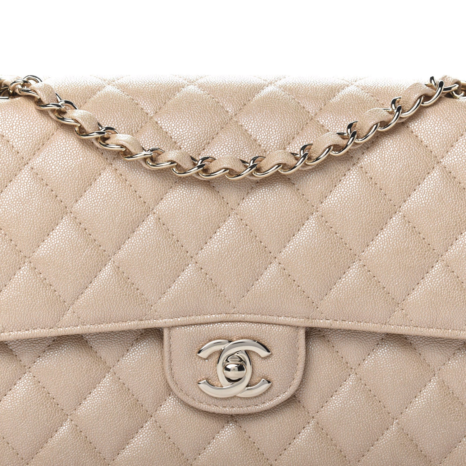 Chanel Iridescent Caviar Quilted Medium Double Flap Beige 10 of 11