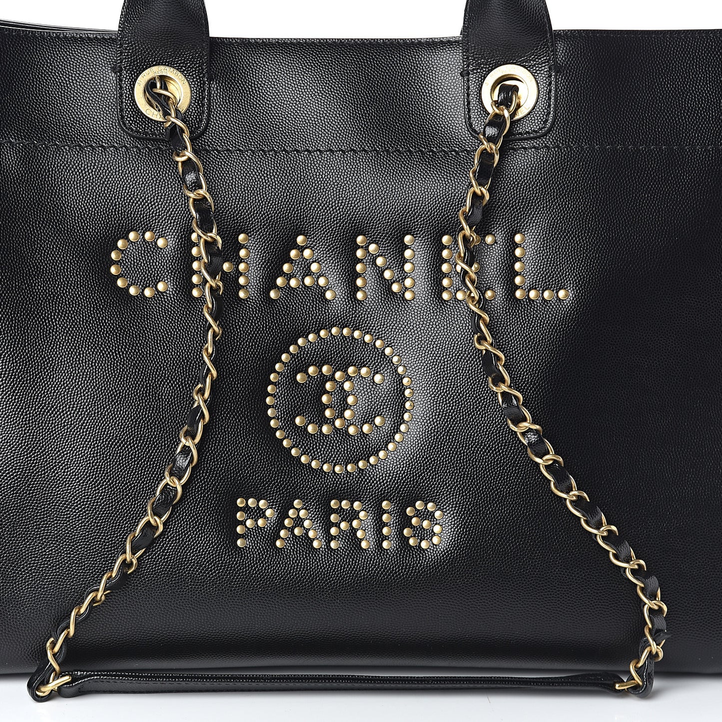 Caviar Medium Studded Deauville Tote Black