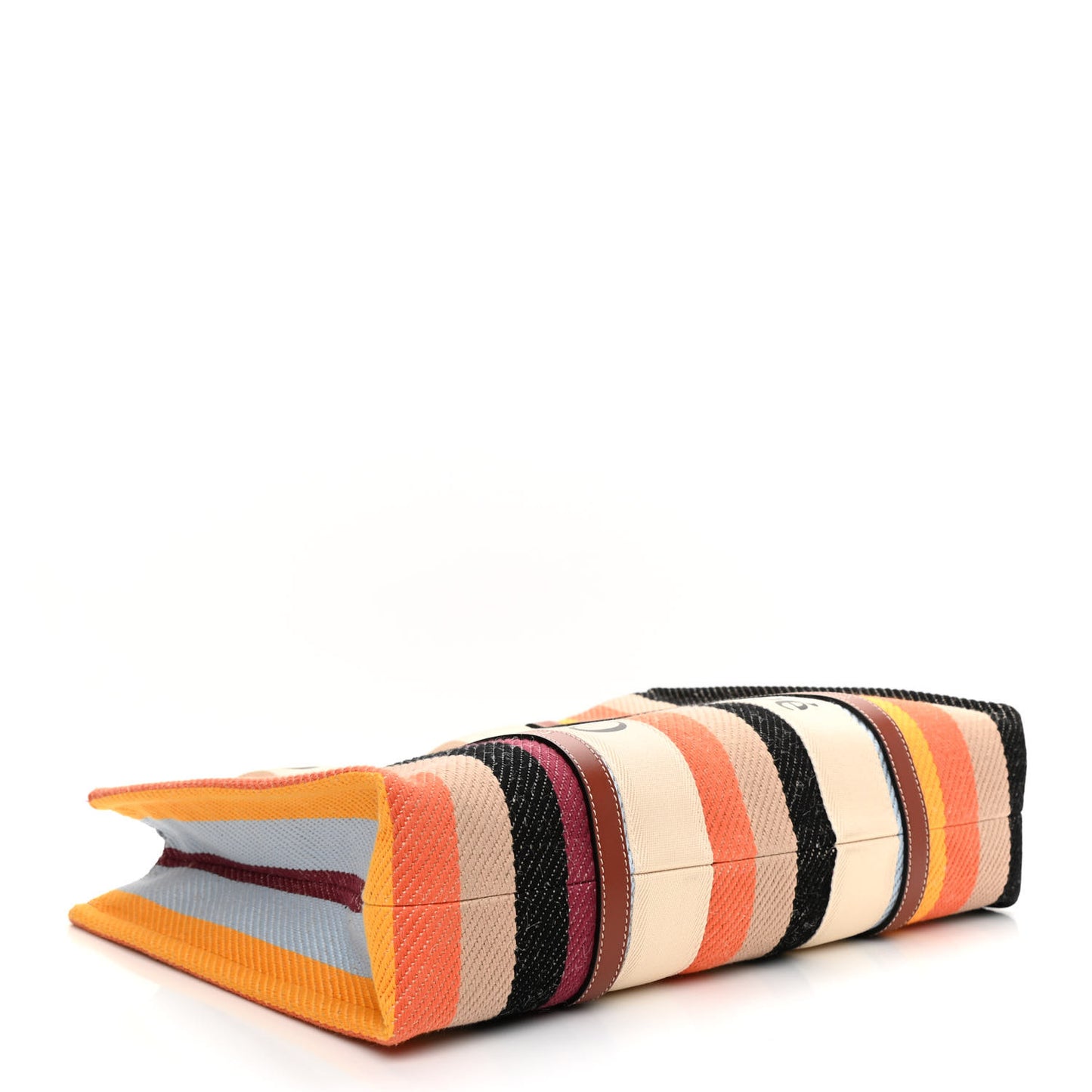Cotton Calfskin Large Woody Striped Tote Multicolor