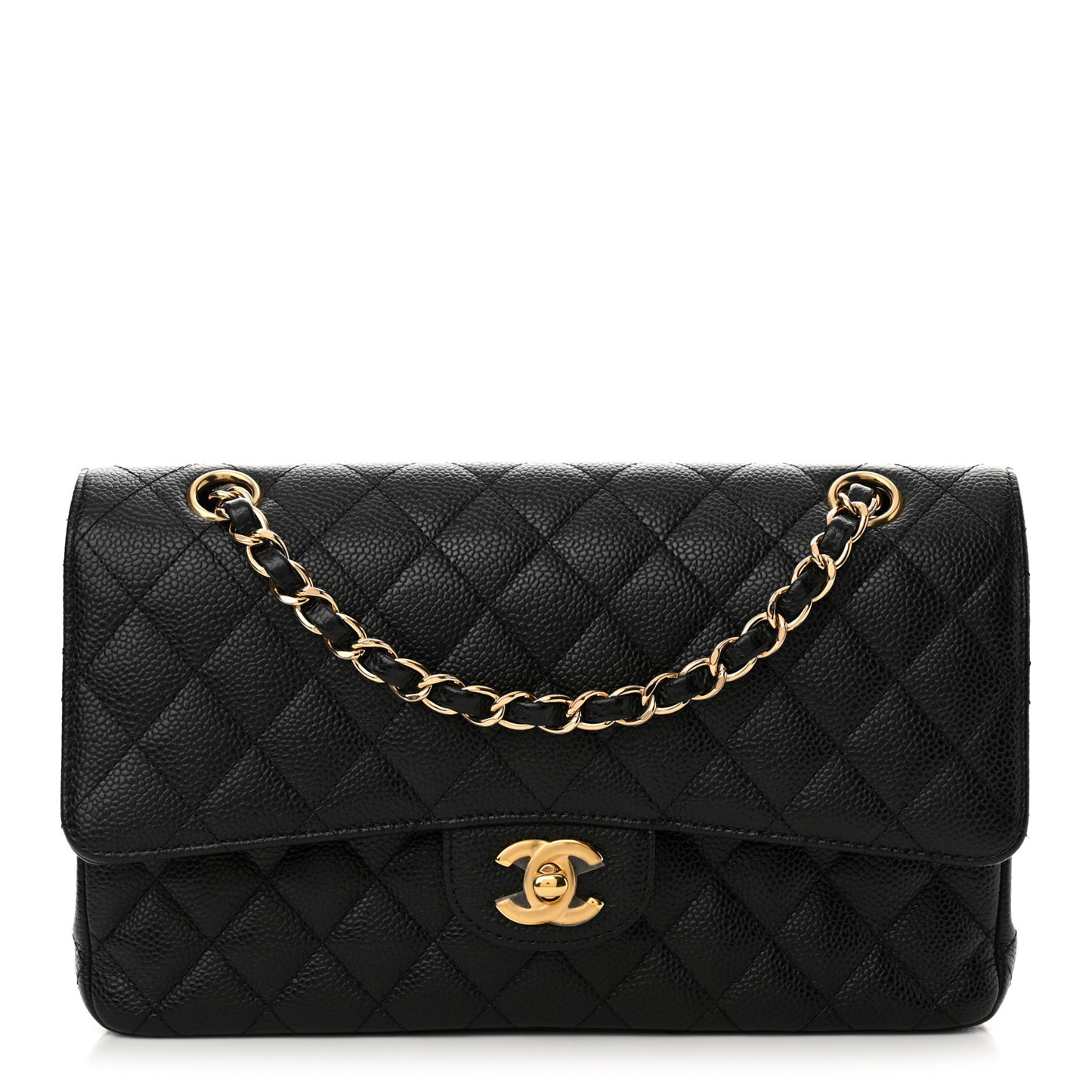 Caviar Quilted Medium Double Flap Black