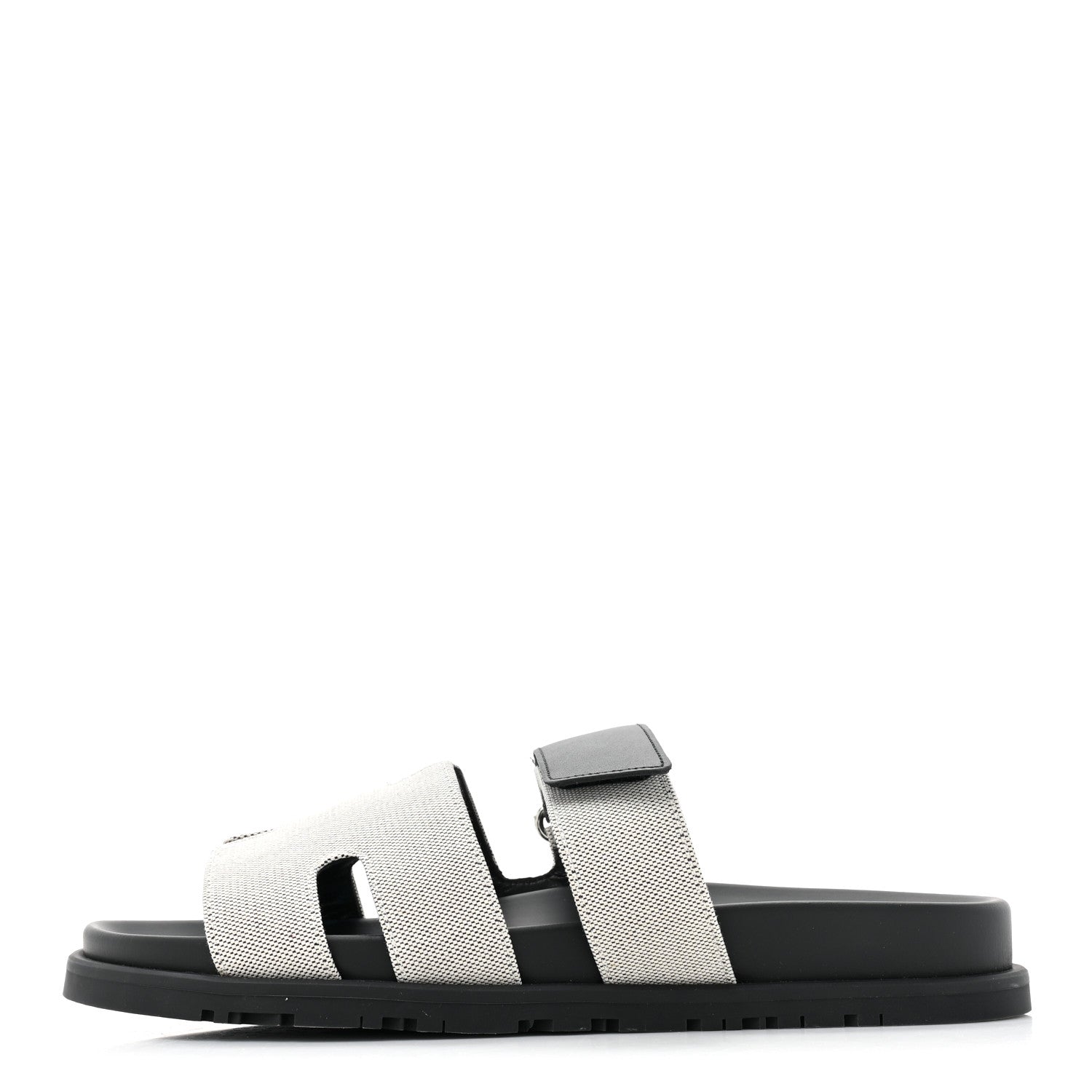 Hermes H Canvas Calfskin Mens Chypre Sandals 40 Prunoir Black 1 of 8