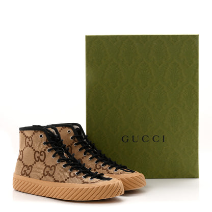 Gucci Monogram Jumbo GG New Lace Papin Mens Tortuga High Top Sneakers 8 Camel Ebony Black 10 of 10