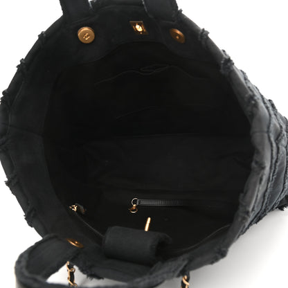 Chanel Canvas Chevron Cuba Patchwork Shopper Tote Black 5 of 10
