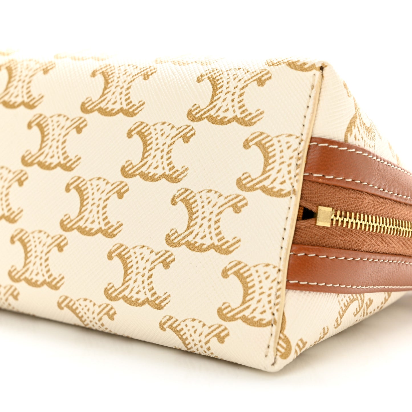 Lambskin Triomphe Canvas Clutch With Chain White Tan