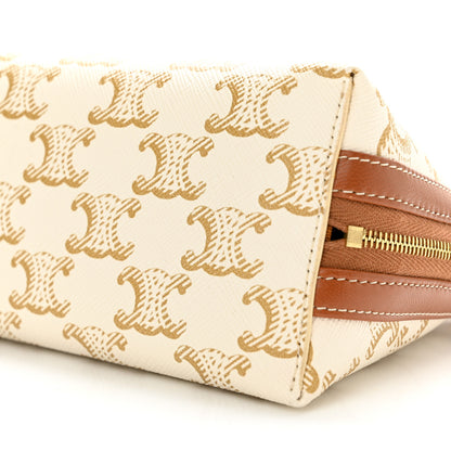 Celine Lambskin Triomphe Canvas Clutch With Chain White Tan 9 of 10
