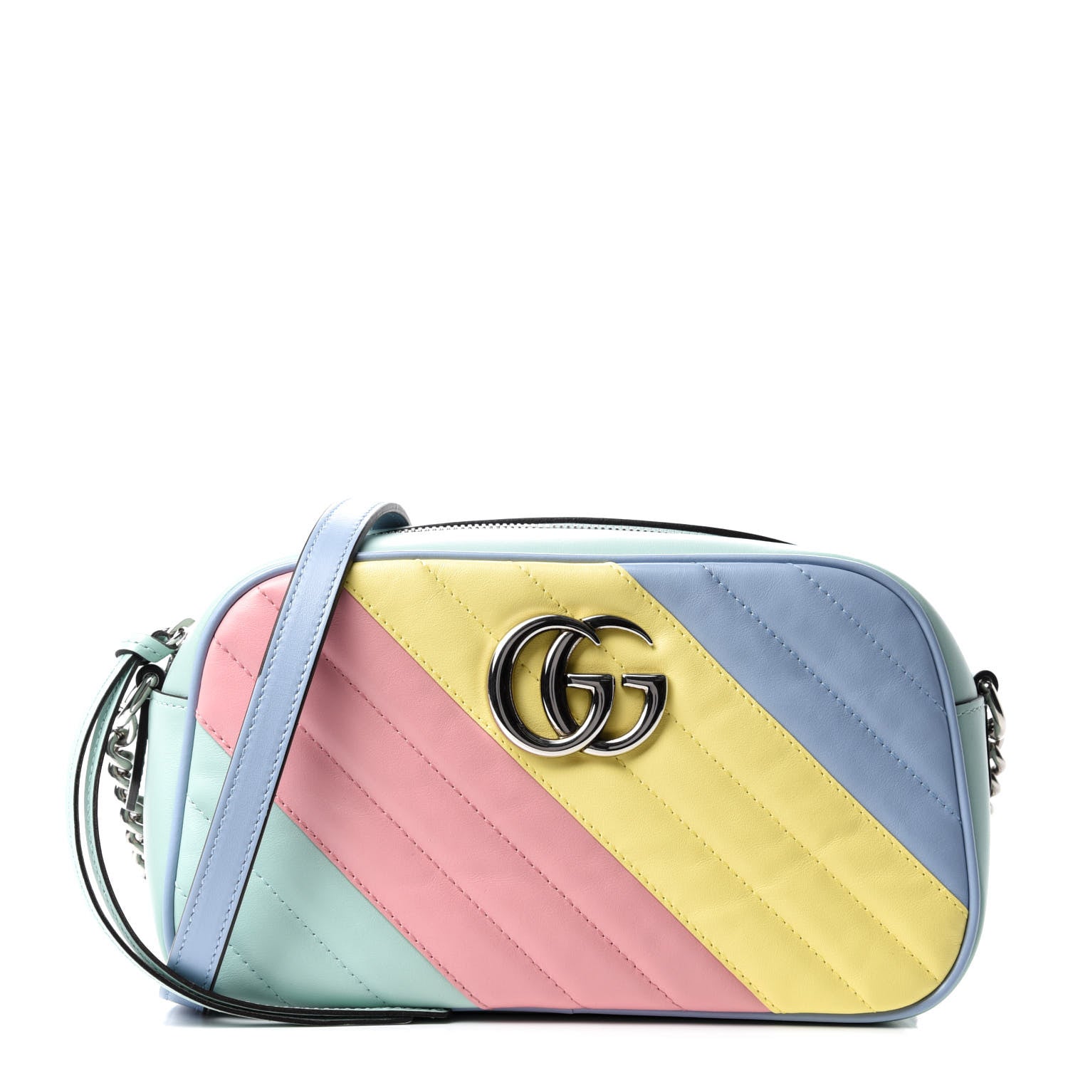 Gucci Calfskin Matelasse Diagonal Small GG Marmont Chain Shoulder Bag Multicolor Pastel 1 of 11