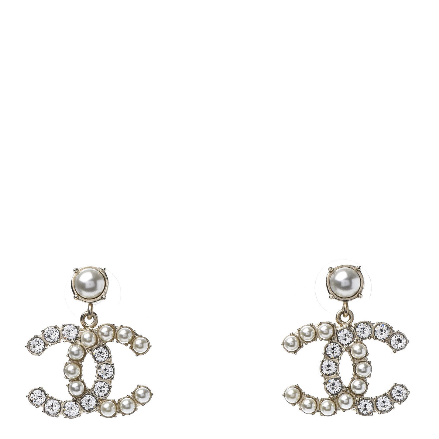 Crystal Pearl Dazzling Domino CC Drop Earrings Gold
