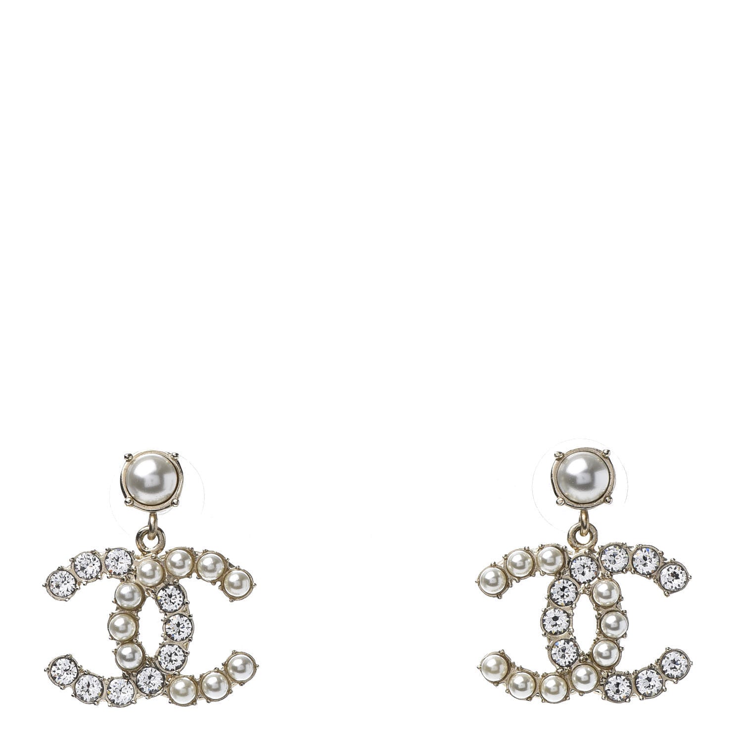 Chanel Crystal Pearl Dazzling Domino CC Drop Earrings Gold 1 of 5