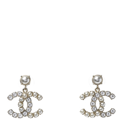 Chanel Crystal Pearl Dazzling Domino CC Drop Earrings Gold 1 of 5
