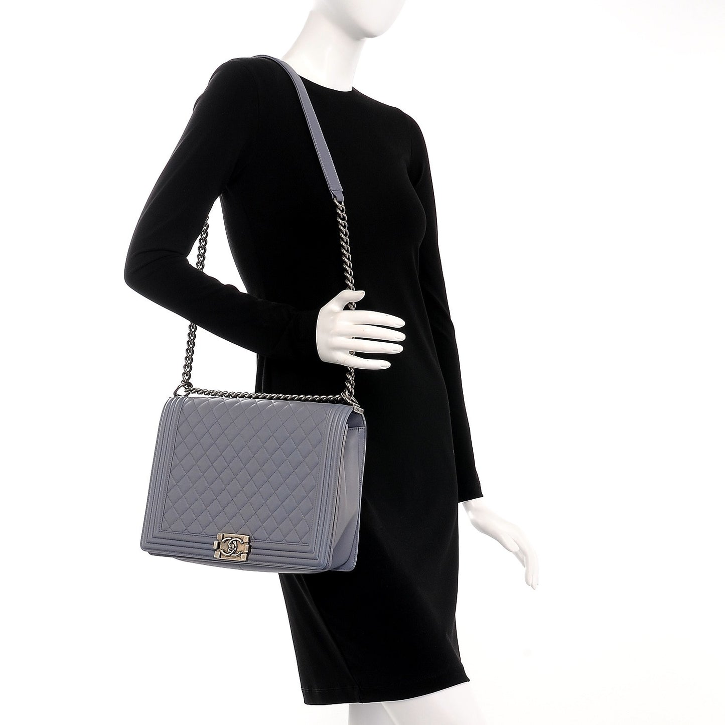 Lambskin Quilted Large Boy Flap Grey