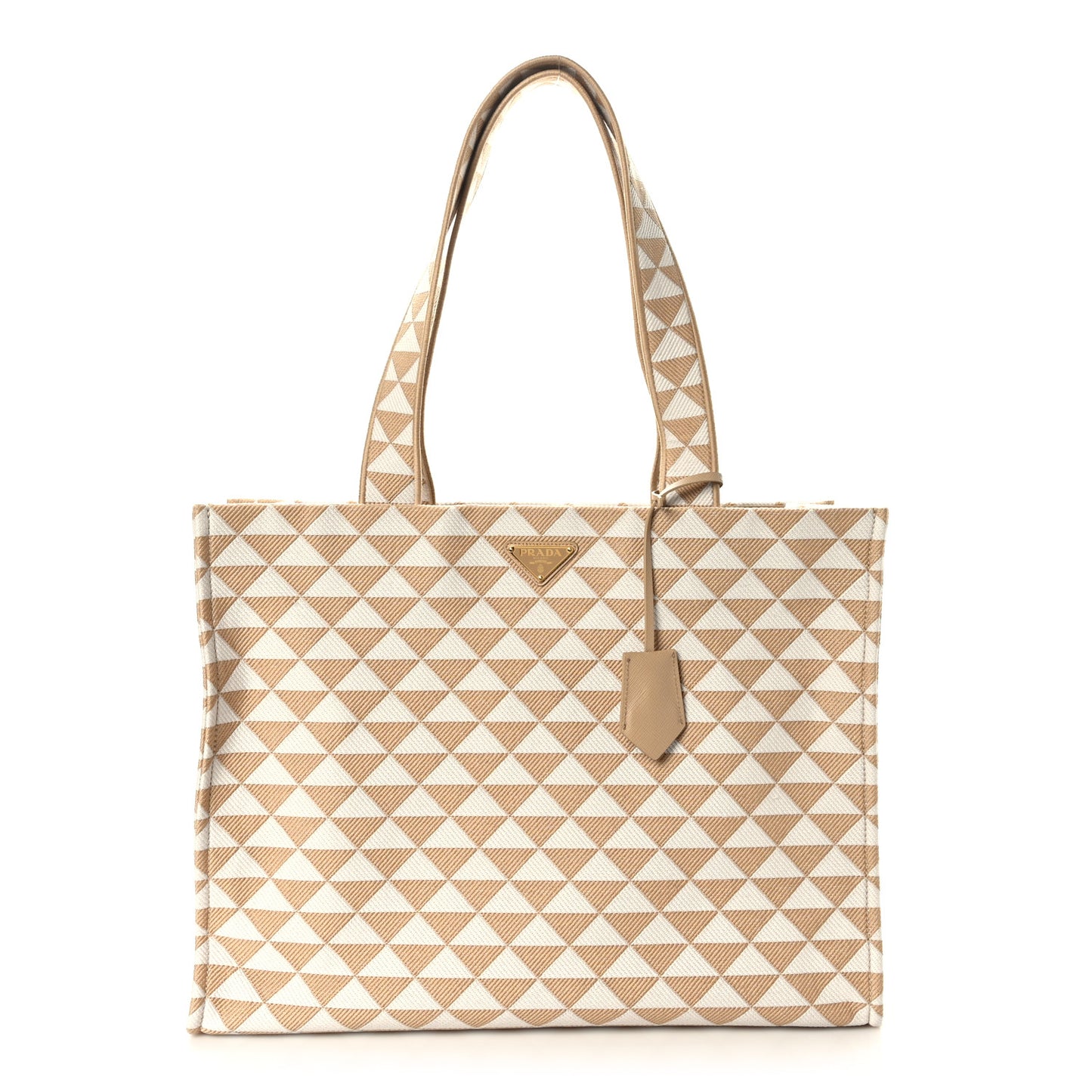 Jacquard Saffiano Triangolo Symbole Embroidered Shopping Tote Corda Talco