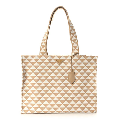 Prada Jacquard Saffiano Triangolo Symbole Embroidered Shopping Tote Corda Talco 1 of 8