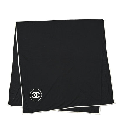 Chanel Cashmere Silk CC Scarf Black White 2 of 4