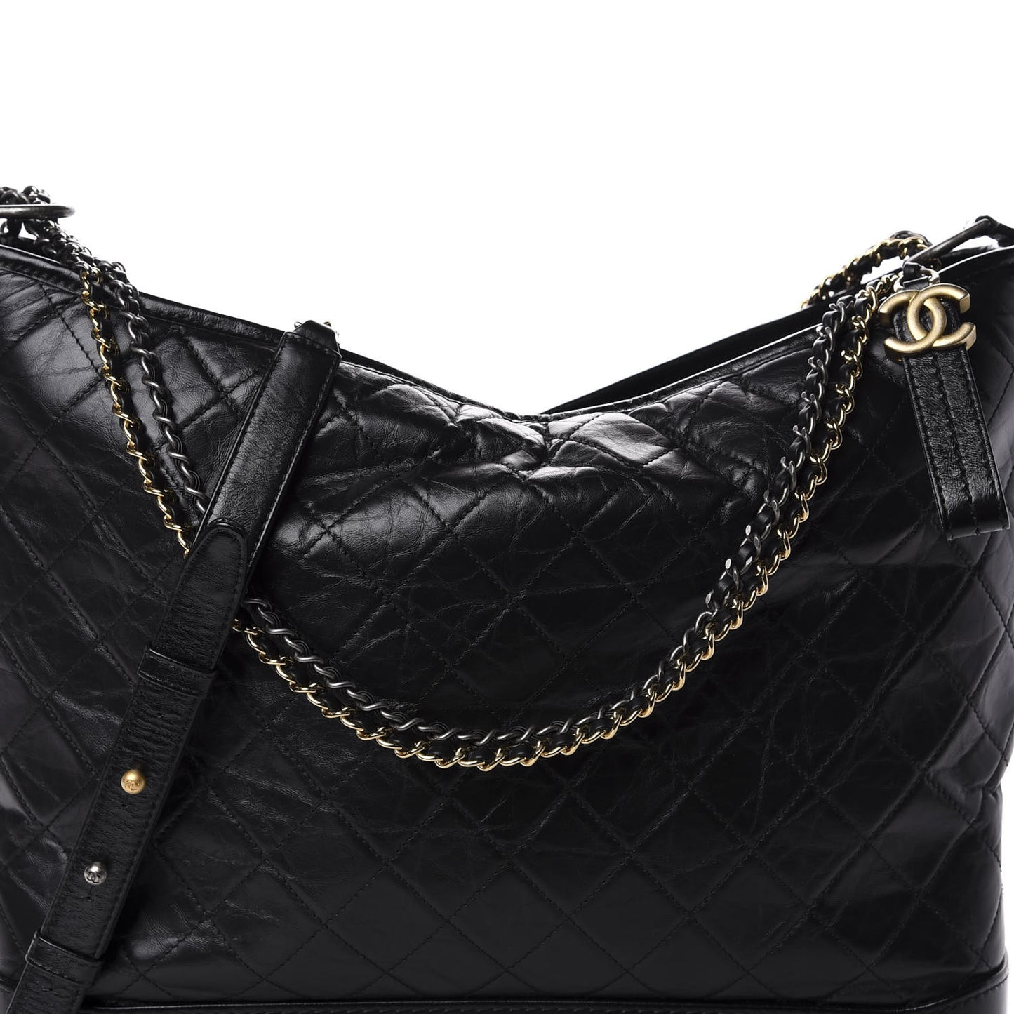 Aged Calfskin Quilted Maxi Gabrielle Hobo Black