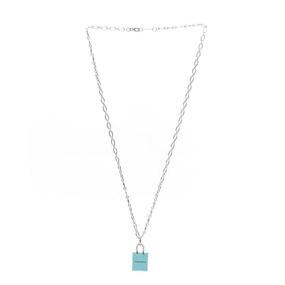Tiffany Sterling Silver Enamel Shopping Bag Charm Pendant Necklace 3 of 7